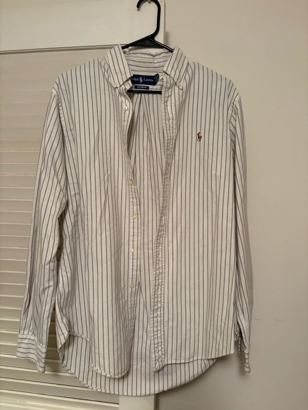 Ralph Lauren White Button-Down Shirt with Navy Pinstripes